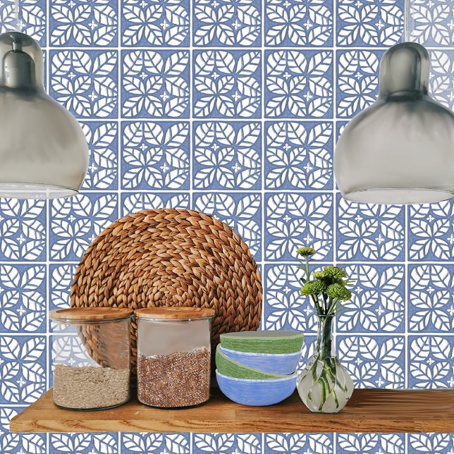 Baldosas contraportadas de cocina, azul y blanco (Blue Ovate Leaf kitchen backsplash tile. Can be installed vertically, horizontally or diagonally. )