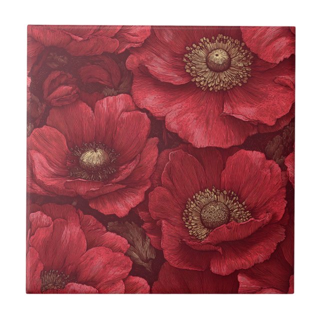 Baldosas De Anemones Japoneses Negrita Para Superf (Frente)