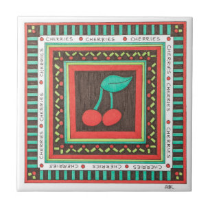 Baldosas de arte únicas - cerezas - Arte de Erin B