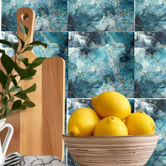 Baldosas de cerámica azul y dorada de mármol purpu (Subido por el creador)