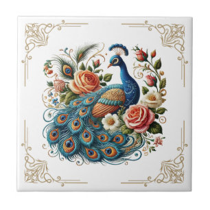 Baldosas de cerámica de arte floral de pavo real