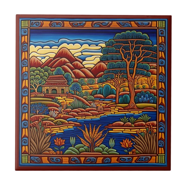 Baldosas de cerámica de estilo Huichol mexicano 7/ (Frente)