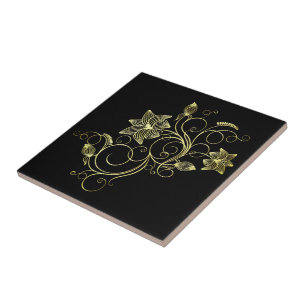 Baldosas de cerámica de oro negro con flores elegi