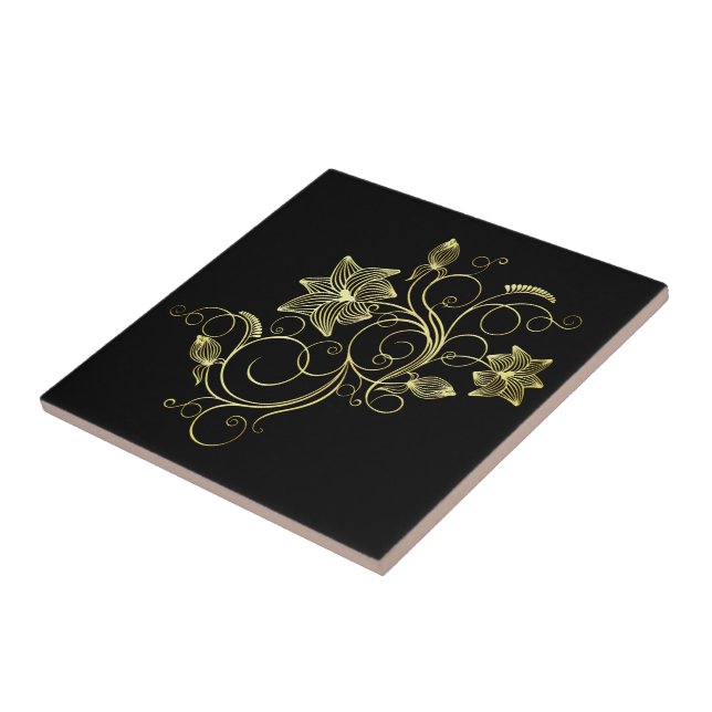 Baldosas de cerámica de oro negro con flores elegi (Lado)