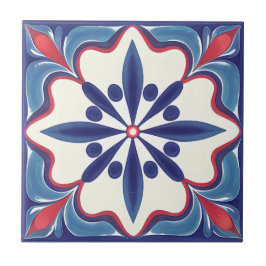 Baldosas de cerámica floral azul y roja negrita