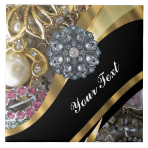 Baldosas de cerámica negra y dorada