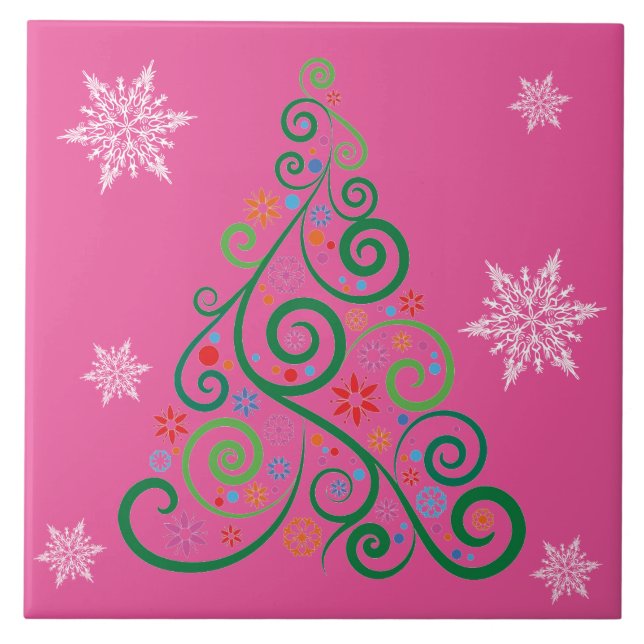 Baldosas de cerámica rosa de árbol de Navidad (Frente)