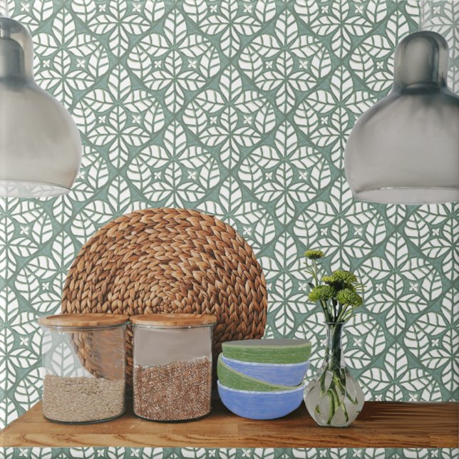 Baldosas de cocina, hojas de oveja verde y blanca (Green Ovate leaf tile for kitchen backsplash.)