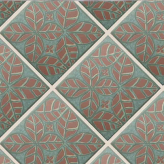 Baldosas de cocina, hojas de oveja verde y rojiza (Copper and green ovate leaf tile.)