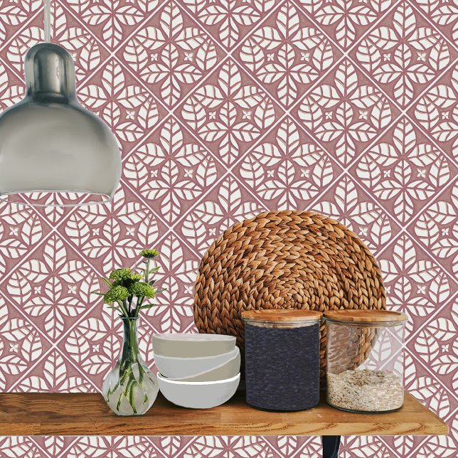 Baldosas de cocina, hojas Subió rojas y blancas (Rose  and white Ovate tile for kitchen backsplash.)