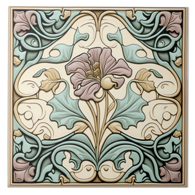 Baldosas de época, flor de Rosa Art Nouveau, Paste (Frente)