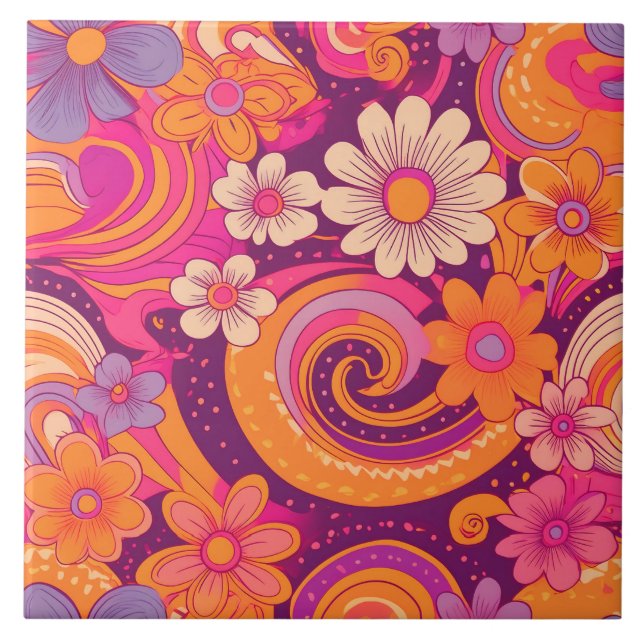 Baldosas de flores retro de los años 70 (Frente)
