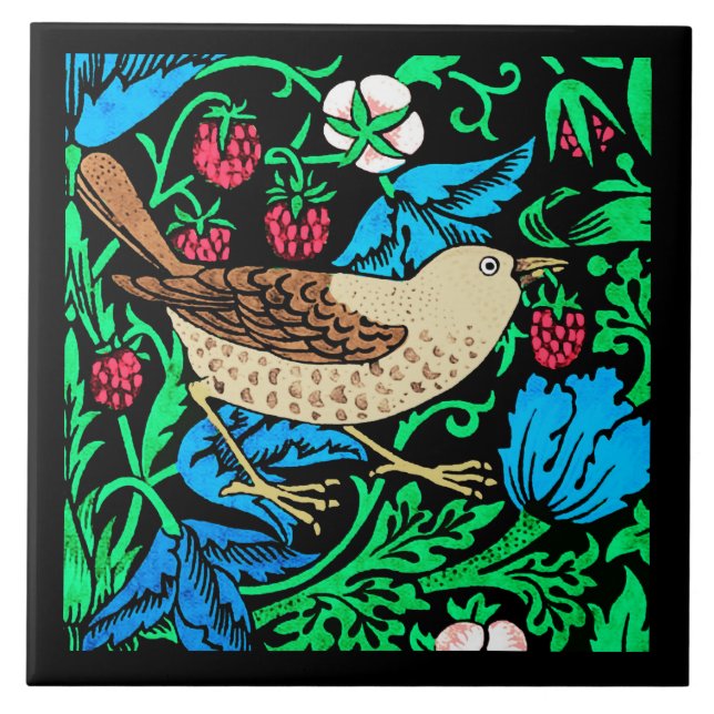 Baldosas de flores y pájaros William Morris, azul  (Frente)
