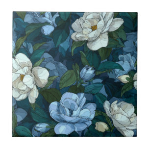 Baldosas de Gardenias Florales Negritas Para Pisos