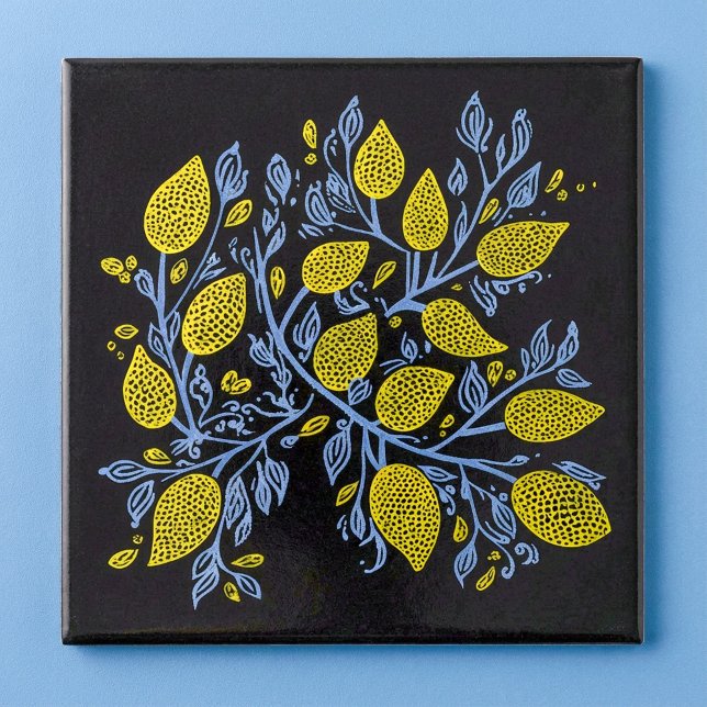 Baldosas de limón amarillo, azul y negro (Yellow, blue and black lemon vines tile)
