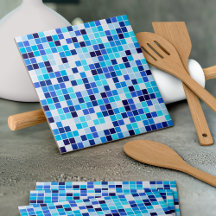 Baldosas de piscina, mosaicos azules, patrón geomé