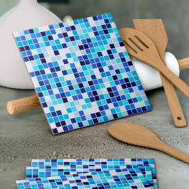 Baldosas de piscina, mosaicos azules, patrón geomé