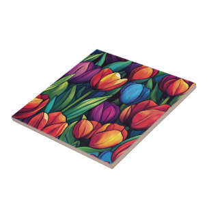 Baldosas De Tulipanes Vintage Coloridas Para El Su