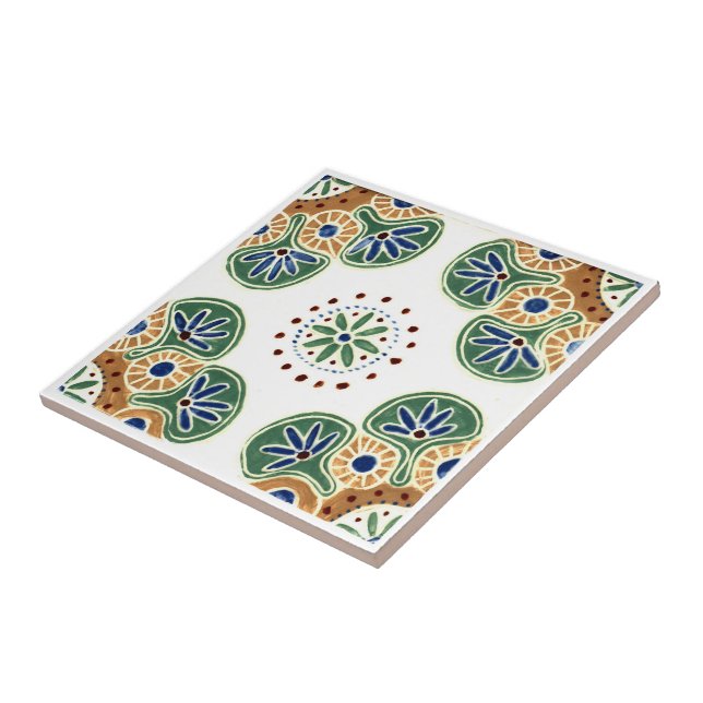 Baldosas decorativas con repetición, verde y marró (Lado)