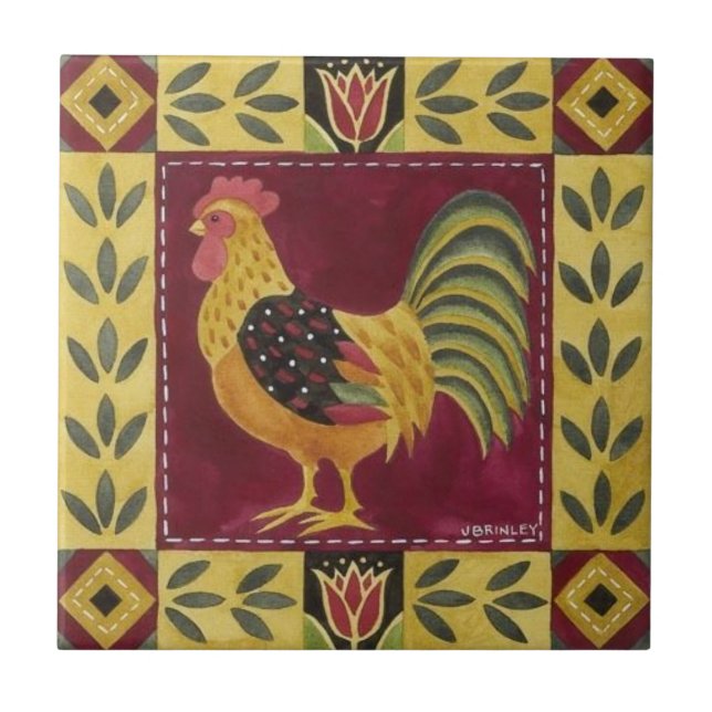 Baldosas - Diseño de gallo de casa de campo 2 (Frente)