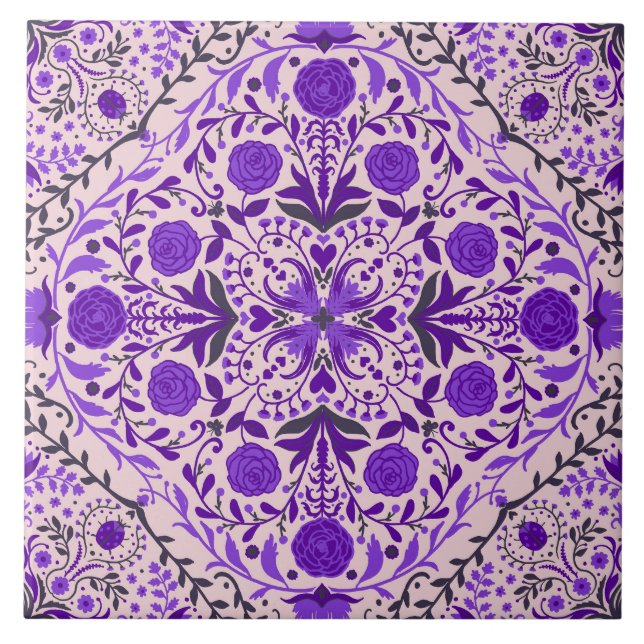 Baldosas florales en rosa violeta y algodón (Frente)