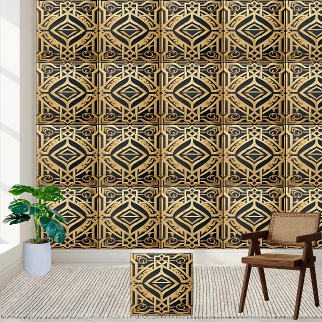 Baldosas griegas negrita de oro y mosaico negro (Subido por el creador)