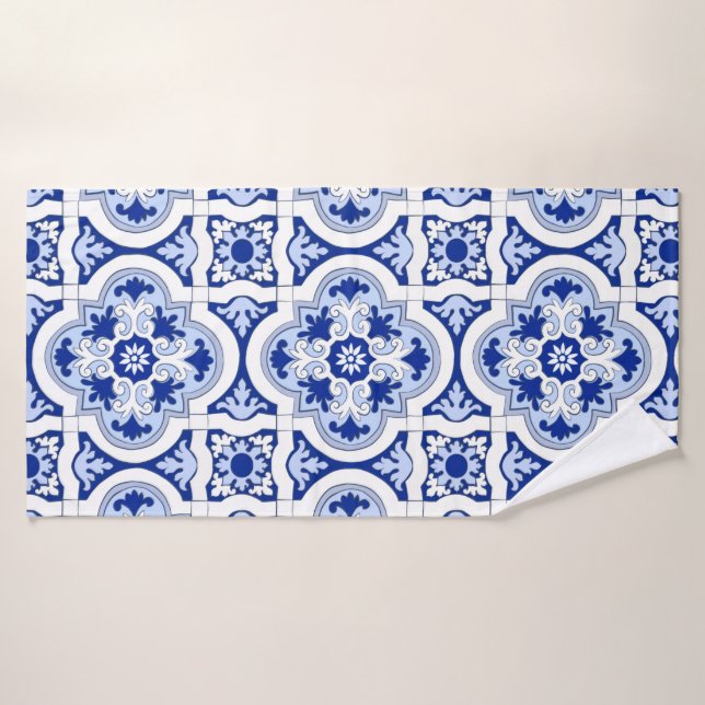 Baldosas italianas, mayólica, azul y blanco    (Toalla de baño)