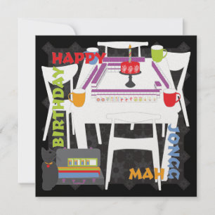Baldosas Mah Jongg y tarjeta plana de mesa