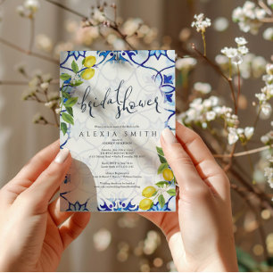 Baldosas mallónicas invitación a la ducha de novia