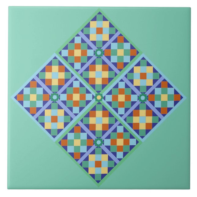 Baldosas marroquíes en terracota de oro verde azul (Frente)