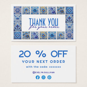 Baldosas mediterráneas azules tarjeta de descuento