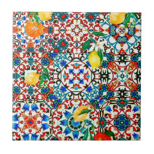 Baldosas mediterráneas, mosaicos, limón, arte de v
