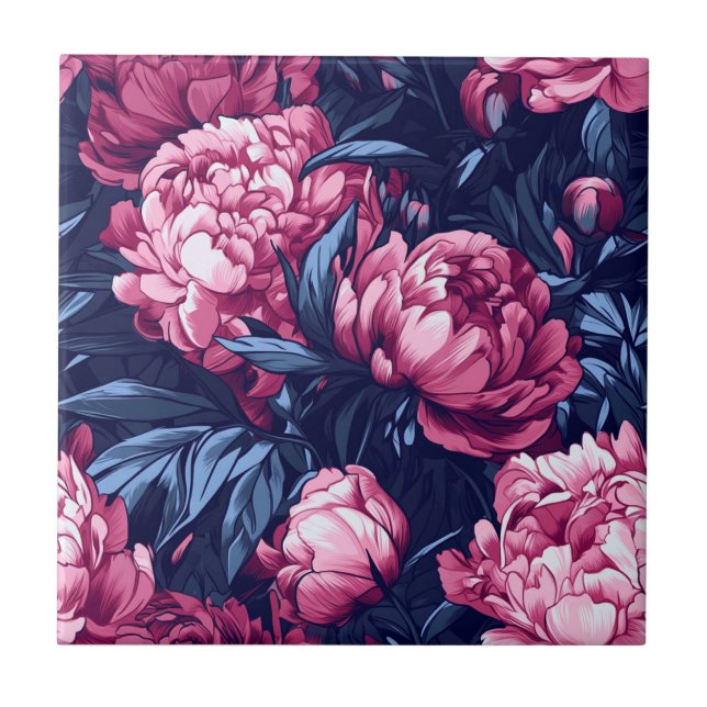 Baldosas Pink Peonies De Moda Para Un Suelo Artíst (Frente)