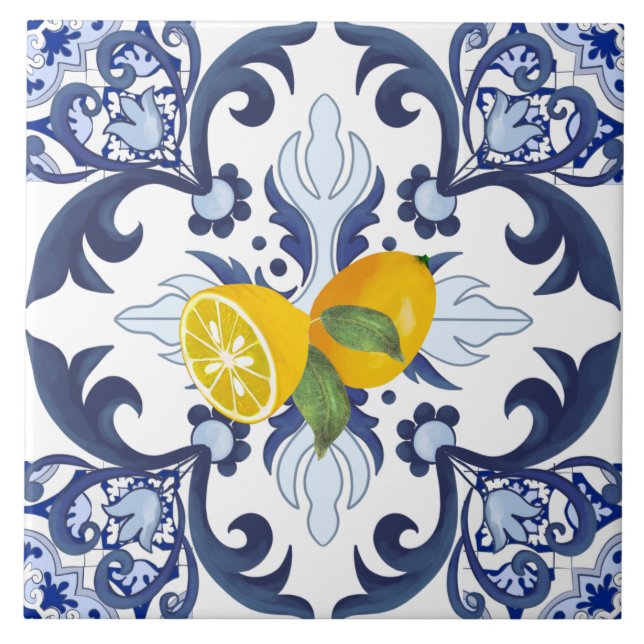 Baldosas portuguesas, azulejo, limones, cítricos  (Frente)