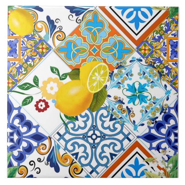 Baldosas sicilianas, limones, cítricos, (Frente)