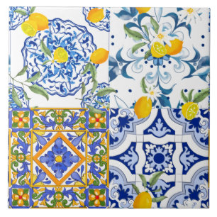 Baldosas sicilianas, mayólica, limón, azulejos