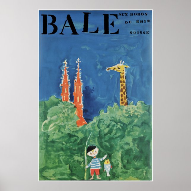 Bâle, au bord du Rhin, Suisse, póster de viaje (Frente)