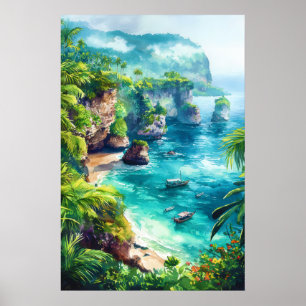 Bali Indonesia Póster de Viaje Antiguo Esquí Nacio