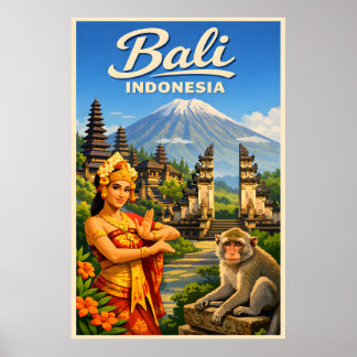 Bali Indonesia - Póster de viaje vintage