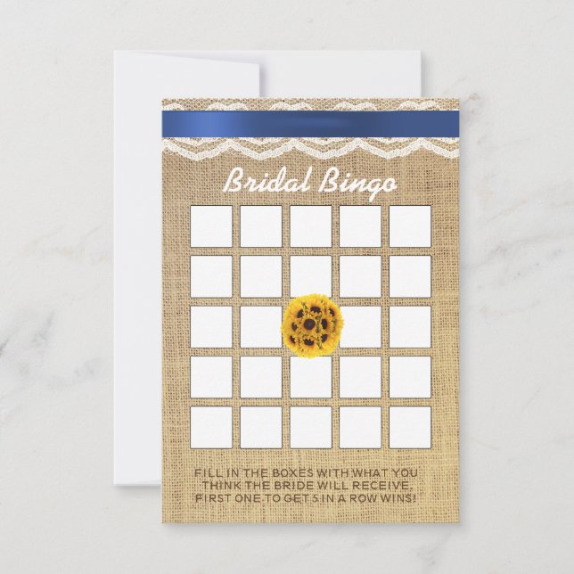 Ball de girasol Lace & Burlap Bridal Shower Bingo (Anverso)
