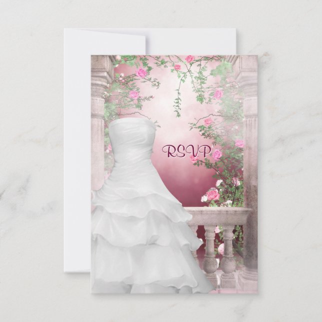 Ball Gown Rosa Rosa Quinceanera RSVP (Anverso)