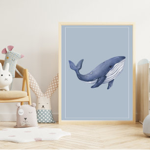 Ballena acuática en arte de guardería azul profund