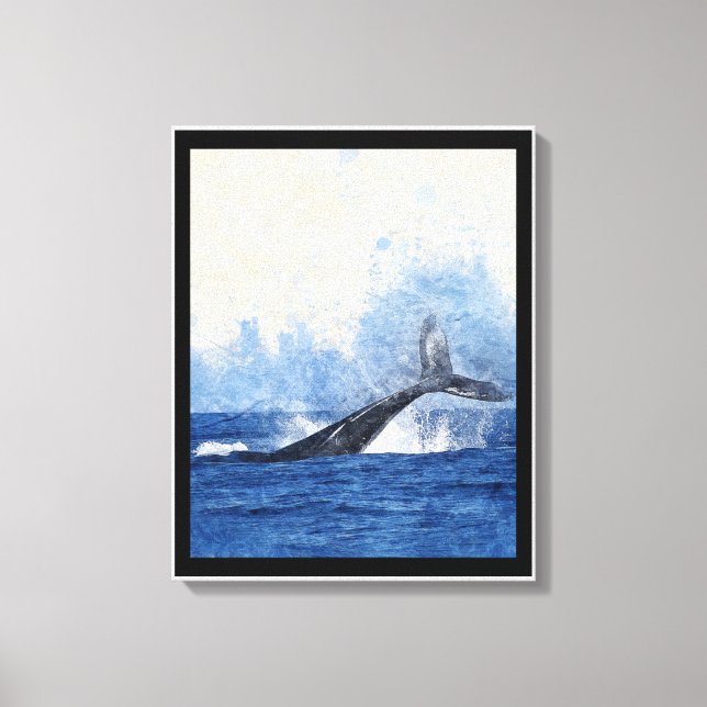 Ballena Azul Chapoteando en Arte Oceánico (Anverso)