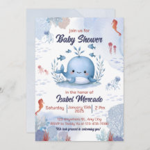 ballena azul con invitación a la ducha de bebé en 
