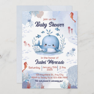 ballena azul con invitación a la ducha de bebé en
