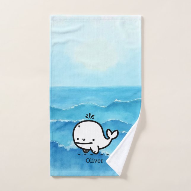 Ballena bebé adorable - Kawaii Sea Creature Line A (Toalla de mano)