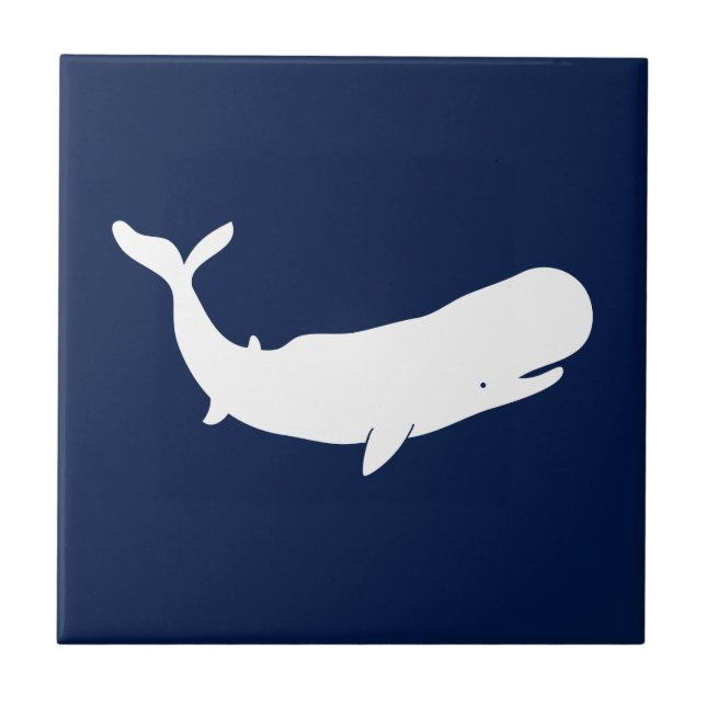 Ballena blanca en la baldosa cerámica azul (Frente)