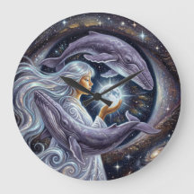 Ballena Cósmica y la Niña | Reloj de Pared Surreal