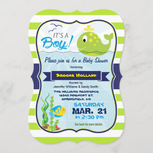 Ballena de bebé verde, invitación de niño a Baby S