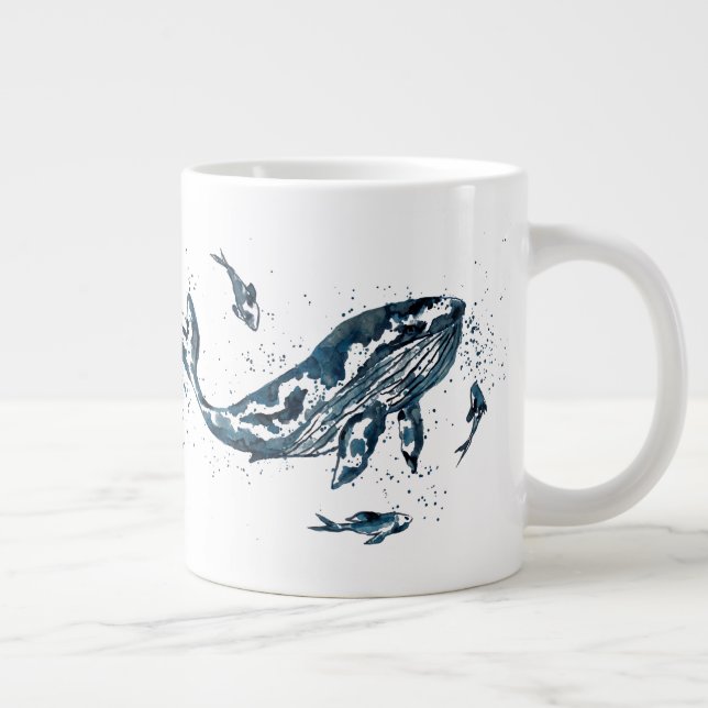 Ballena de la acuarela en taza enorme azul (Derecha)